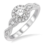 Load image into Gallery viewer, 1/2 Ctw Diamond Engagement Ring with 1/5 Ct Round Cut Center Stone in 14K White Gold