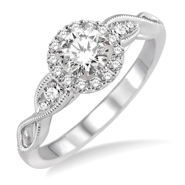 1/2 Ctw Diamond Engagement Ring with 1/5 Ct Round Cut Center Stone in 14K White Gold
