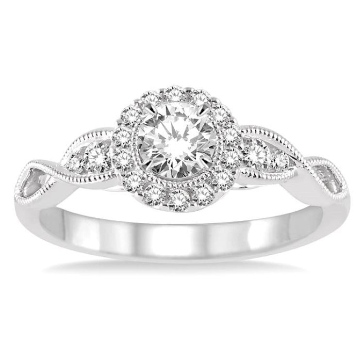 1/2 Ctw Diamond Engagement Ring with 1/5 Ct Round Cut Center Stone in 14K White Gold