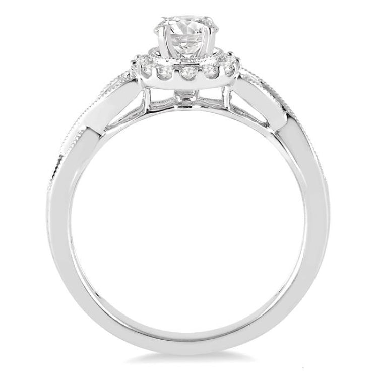 1/2 Ctw Diamond Engagement Ring with 1/5 Ct Round Cut Center Stone in 14K White Gold