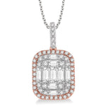 Load image into Gallery viewer, 1 Ctw Baguette &amp; Round Cut Fusion Diamond Pendant With Chain in 14K White and Rose Gold