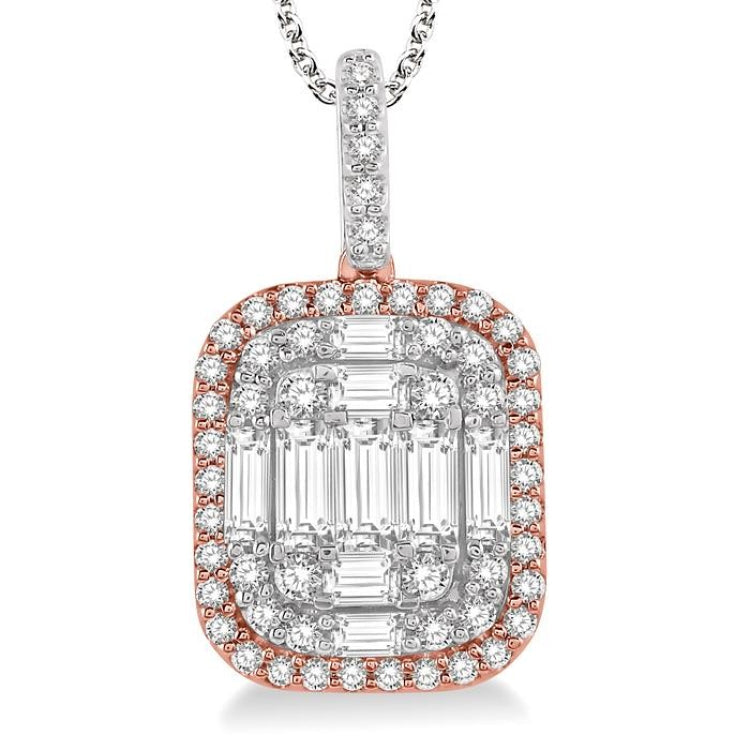 1 Ctw Baguette & Round Cut Fusion Diamond Pendant With Chain in 14K White and Rose Gold