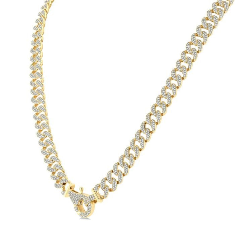 8 Ctw Round Cut Diamond Cuban Link Necklace in 14K Yellow Gold