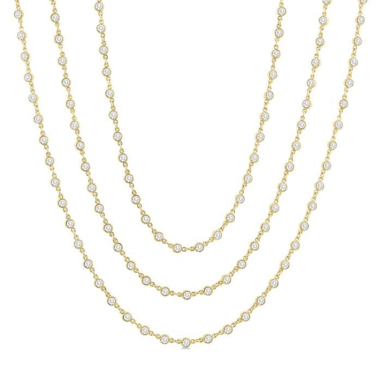 10 Ctw Bezel Set Round Cut Diamond Layered 60-Inch Necklace in 14K Yellow Gold