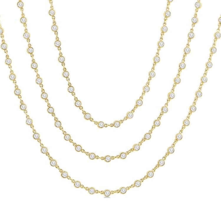10 Ctw Bezel Set Round Cut Diamond Layered 60-Inch Necklace in 14K Yellow Gold