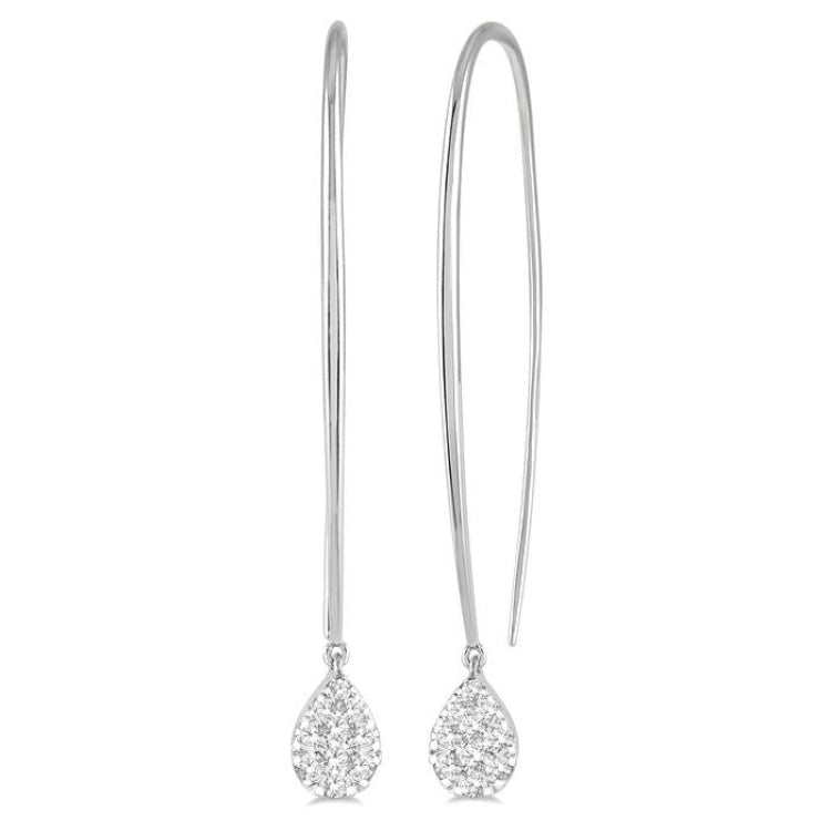 1/3 Ctw Pear Shape Dangler Lovebright Round Cut Diamond Earring in 14K White Gold