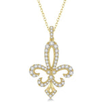 Load image into Gallery viewer, 1 1/2 Ctw Round Cut Diamond Fleur De Lis Pendant in 14K Yellow Gold with Chain