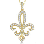 Load image into Gallery viewer, 1 1/2 Ctw Round Cut Diamond Fleur De Lis Pendant in 14K Yellow Gold with Chain