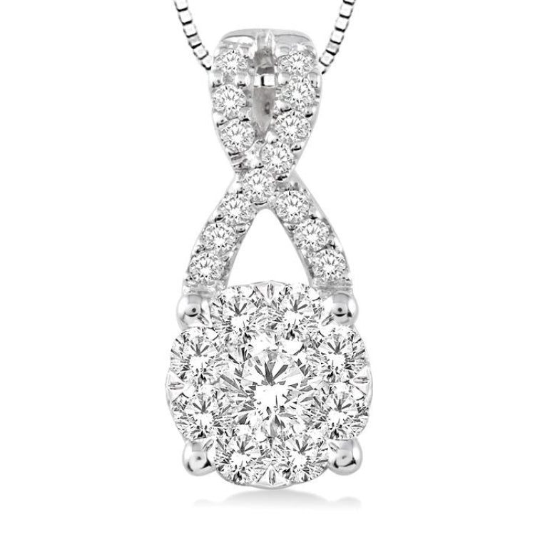 1/4 Ctw Lovebright Round Cut Diamond Pendant in 14K White Gold with Chain