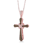 Load image into Gallery viewer, 1/4 Ctw Round Cut White and Champagne Brown Diamond Cross Pendant in 10K Rose Gold with Chain