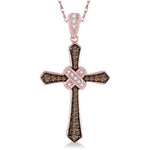Load image into Gallery viewer, 1/4 Ctw Round Cut White and Champagne Brown Diamond Cross Pendant in 10K Rose Gold with Chain