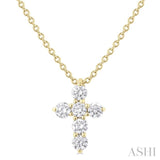 1/4 Ctw Round Cut Diamond Christian Cross 6-Stone Fashion Pendant With Chain in 14K Yellow Gold