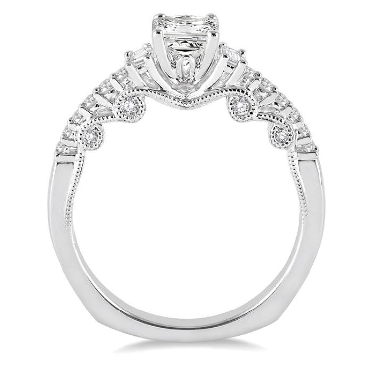 3/4 Ctw Diamond Engagement Ring with 3/8 Ct Princess Cut Center Stone in 14K White Gold