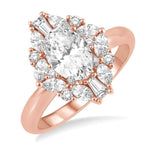 Load image into Gallery viewer, 5/8 Ctw Marquise Shape Oval, Baguette and Round Cut Diamond Semi-Mount Engagement Ring in 14K Rose and White Gold