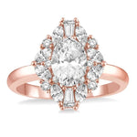 Load image into Gallery viewer, 5/8 Ctw Marquise Shape Oval, Baguette and Round Cut Diamond Semi-Mount Engagement Ring in 14K Rose and White Gold