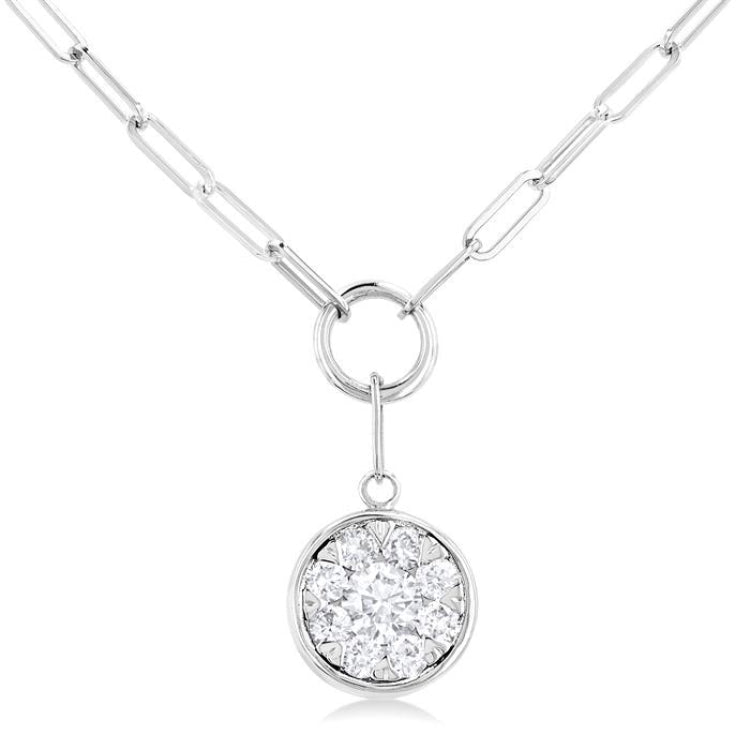 1/4 Ctw Lovebright Circular Shape Round Cut Diamond Paperclip Necklace in 14K White Gold