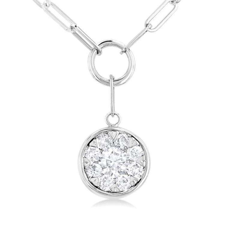 1/4 Ctw Lovebright Circular Shape Round Cut Diamond Paperclip Necklace in 14K White Gold