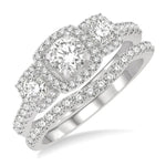 Load image into Gallery viewer, 1 1/4 Ctw Diamond Wedding Set With 1 Ct Triple Cushion Shape Past, Present &amp; Future Engagement Ring and 1/4 Ct Curved Wedding Band in 14K White Gold