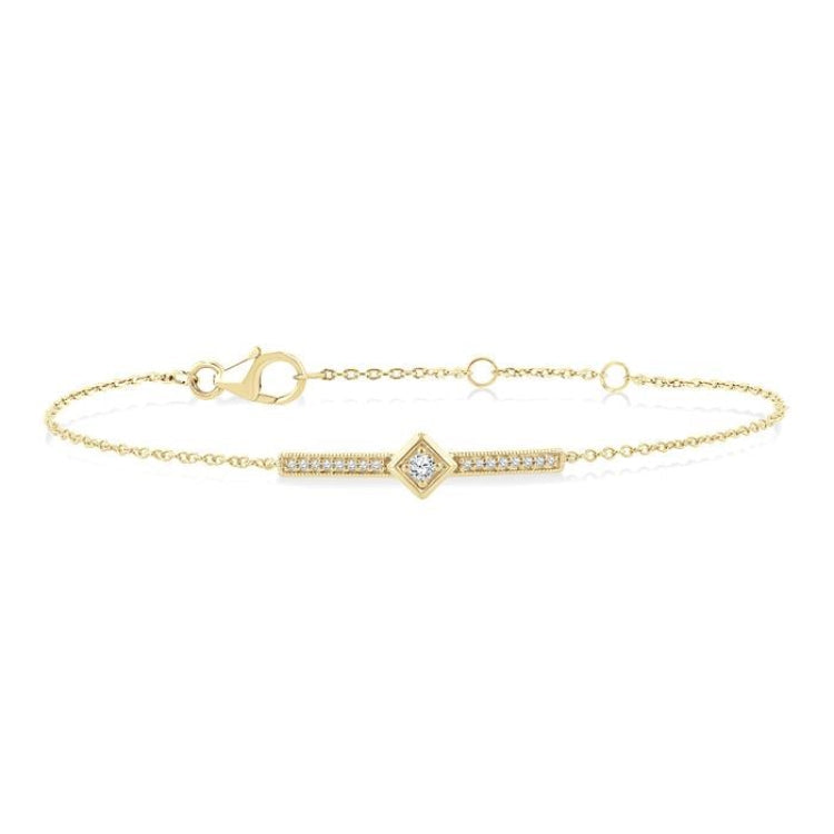 1/10 Ctw Round Cut Diamond Horizontal Bar Fashion Chain Bracelet in 10K Yellow Gold