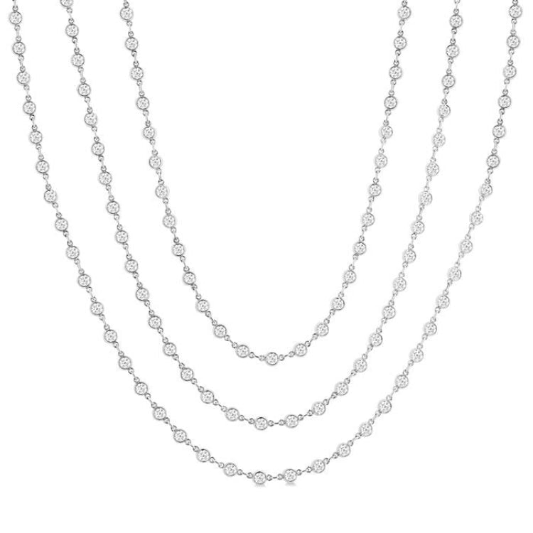 15 Ctw Bezel Set Round Cut Diamond Layered 60-Inch Necklace in 14K White Gold