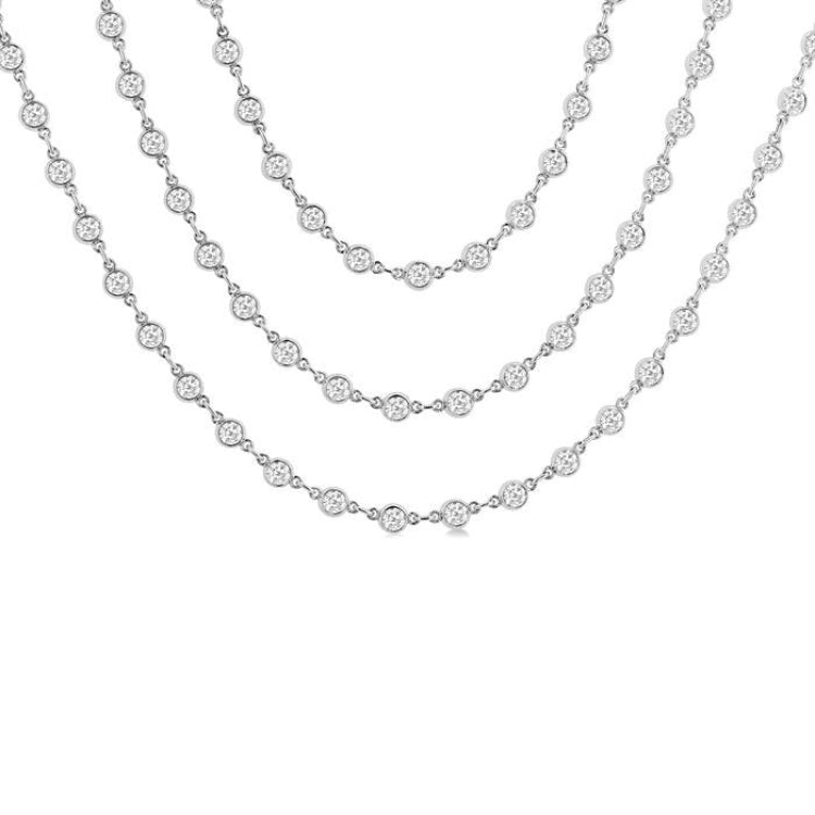 15 Ctw Bezel Set Round Cut Diamond Layered 60-Inch Necklace in 14K White Gold