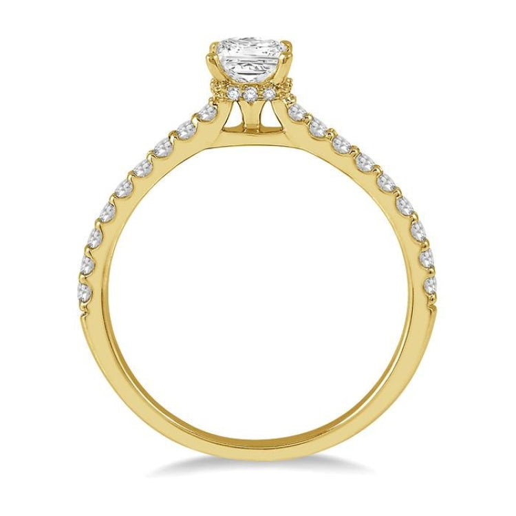 1/5 Ctw Princess Shape Round Cut Diamond Semi-Mount Engagement Ring in 14K Yellow Gold