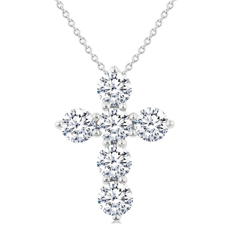 2 Ctw Round Cut Diamond Christian Cross 6-Stone Fashion Pendant With Chain in 14K White Gold
