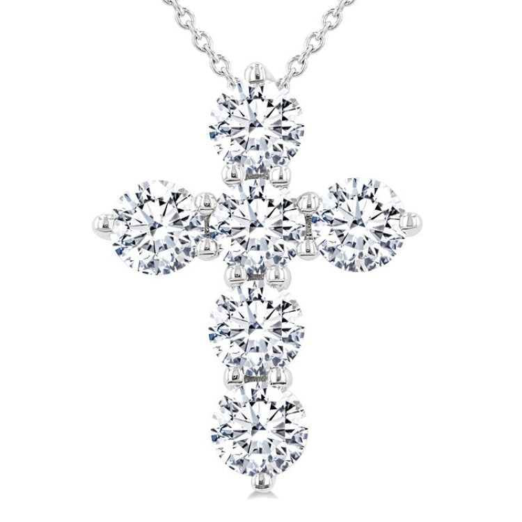 2 Ctw Round Cut Diamond Christian Cross 6-Stone Fashion Pendant With Chain in 14K White Gold