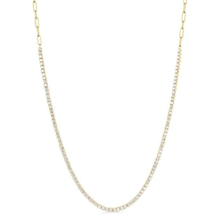 2 5/8 Ctw Round Cut Diamond Paperclip Chain Tennis Necklace in 14K Yellow Gold