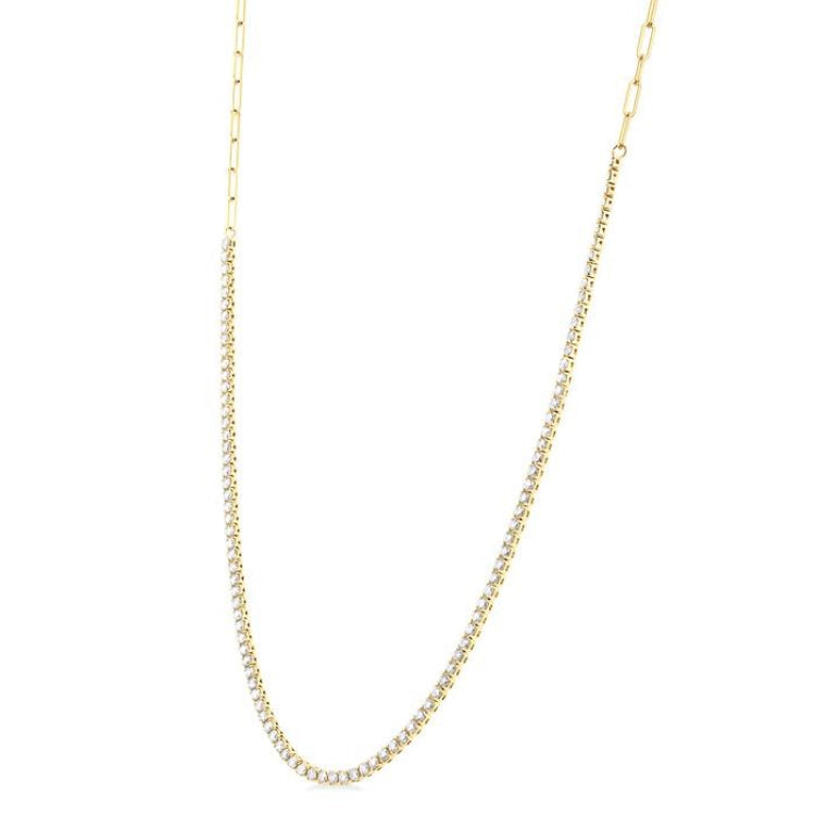 2 5/8 Ctw Round Cut Diamond Paperclip Chain Tennis Necklace in 14K Yellow Gold