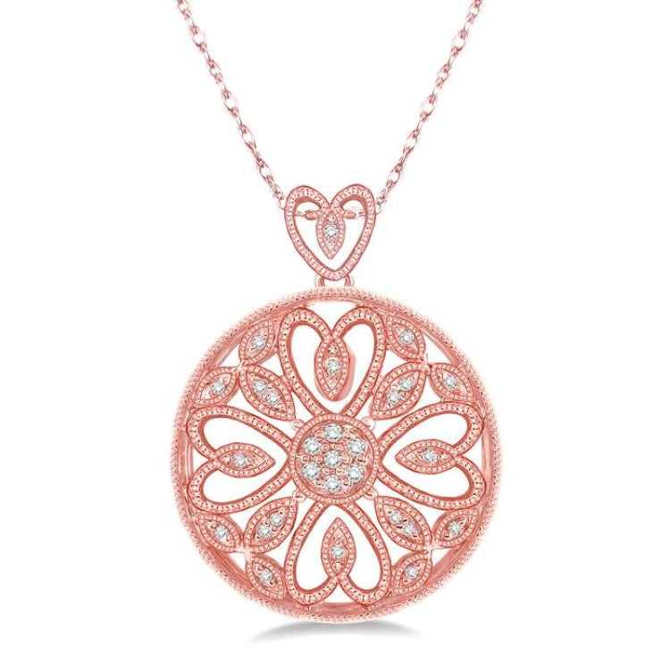 1/6 Ctw Round Cut Diamond Fashion Pendant in 10K Rose Gold with Chain