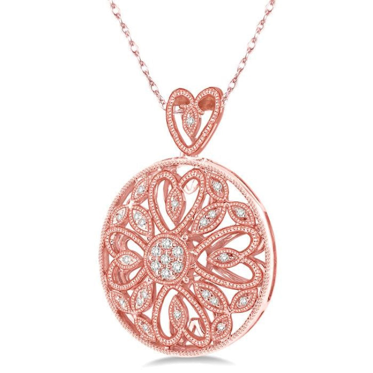 1/6 Ctw Round Cut Diamond Fashion Pendant in 10K Rose Gold with Chain