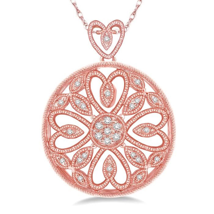 1/6 Ctw Round Cut Diamond Fashion Pendant in 10K Rose Gold with Chain