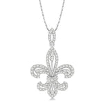 Load image into Gallery viewer, 7/8 Ctw Round Cut Diamond Fleur De Lis Diamond Pendant in 14K White Gold with Chain