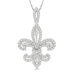 Load image into Gallery viewer, 7/8 Ctw Round Cut Diamond Fleur De Lis Diamond Pendant in 14K White Gold with Chain