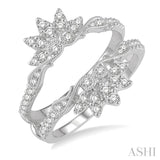 1/2 Ctw Carved Lotus Center Round Cut Diamond Insert Ring in 14K White Gold