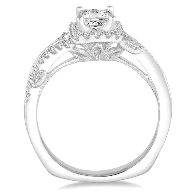 3/4 Ctw Diamond Engagement Ring with 3/8 Ct Princess Cut Center Stone in 14K White Gold