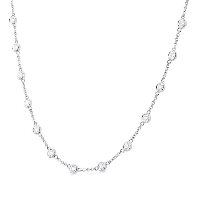 2 Ctw Bezel Set Round Cut Diamond Station Necklace in 14K White Gold