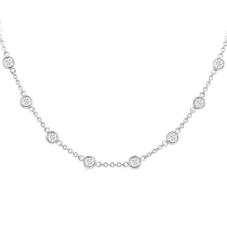2 Ctw Bezel Set Round Cut Diamond Station Necklace in 14K White Gold