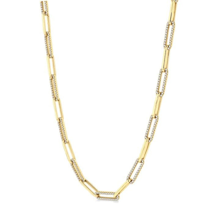 2 Ctw Round Cut Diamond Paperclip Link Necklace in 14K Yellow Gold