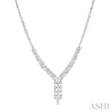 3 1/6 Ctw Triple Row Drop Round Cut Diamond Necklace in 14K White Gold
