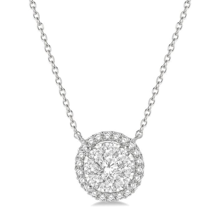 3/4 Ctw Circular Round Cut Diamond Lovebright Pendant With Chain in 14K White Gold