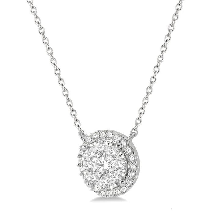 3/4 Ctw Circular Round Cut Diamond Lovebright Pendant With Chain in 14K White Gold