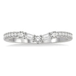 Load image into Gallery viewer, 1/3 Ctw Chevron Center Baguette and Round Cut Diamond Band in 14K White Gold