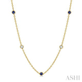 2.85 MM Sapphire and 1/2 Ctw Round Cut Diamond Precious Station Necklace in 14K Yellow Gold