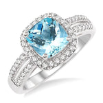 Load image into Gallery viewer, 7x7 MM Cushion Shape Aquamarine and 1/3 Ctw Round Cut Diamond Ring in 14K White Gold