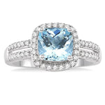 Load image into Gallery viewer, 7x7 MM Cushion Shape Aquamarine and 1/3 Ctw Round Cut Diamond Ring in 14K White Gold