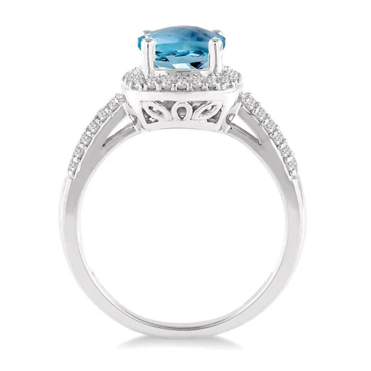 7x7 MM Cushion Shape Aquamarine and 1/3 Ctw Round Cut Diamond Ring in 14K White Gold