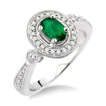 Load image into Gallery viewer, 6x4 MM Oval Cut Emerald and 1/5 Ctw Round Cut Diamond Ring in 14K White Gold