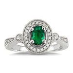 Load image into Gallery viewer, 6x4 MM Oval Cut Emerald and 1/5 Ctw Round Cut Diamond Ring in 14K White Gold